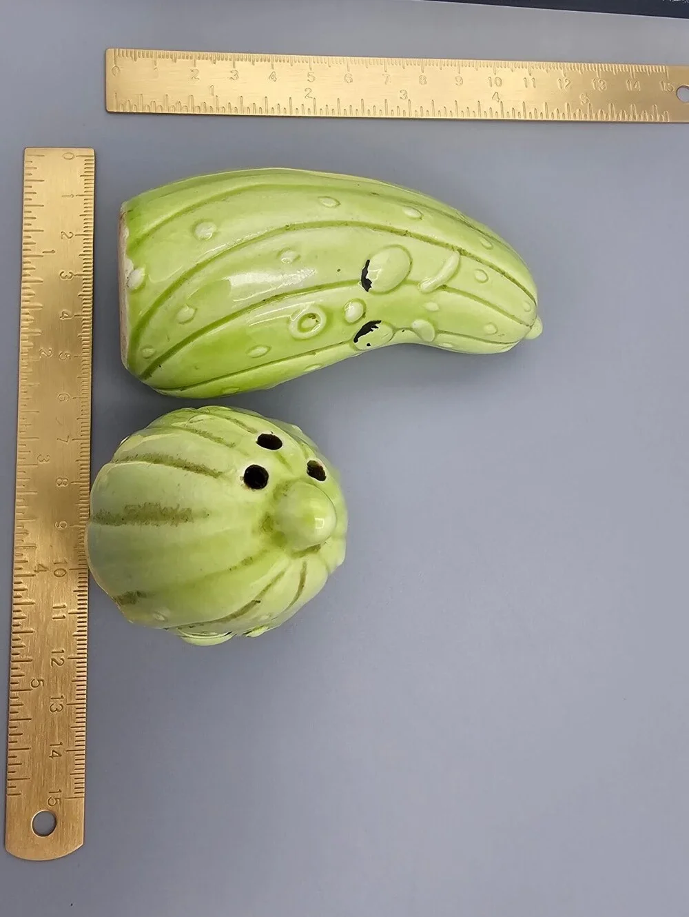 Vintage Ceramic Pickle Salt and Pepper Shakers Set